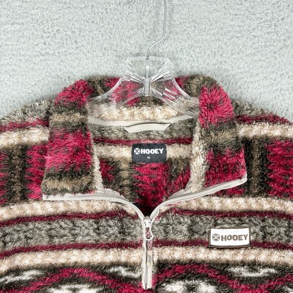 HOOEY Pullover Men’s Medium Burgundy Tan Aztec 1/4 Zip Southwestern Sweater - Picture 4 of 9